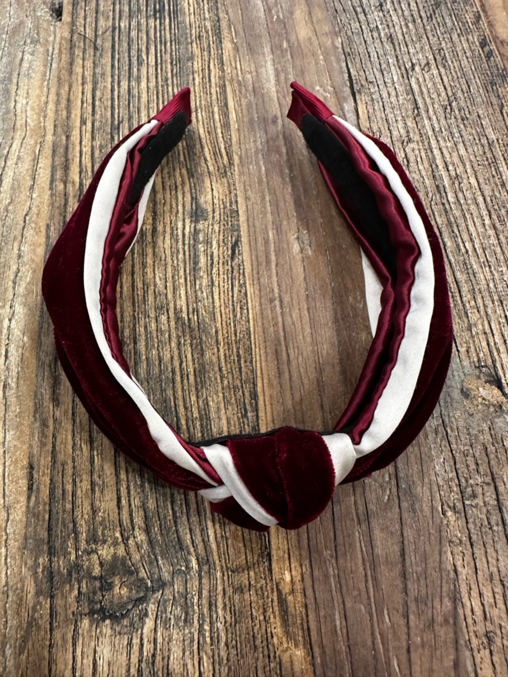 Tasha Velvet Knot Headband in Burgundy and Ivory Stripe